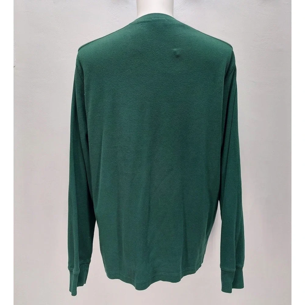 J. Crew Henley Shirt Men's Long Sleeve Cotton XL Green Ribbed Casual Pullover